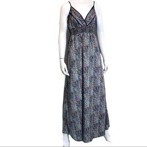 Blue & orange abstract flower maxi dress